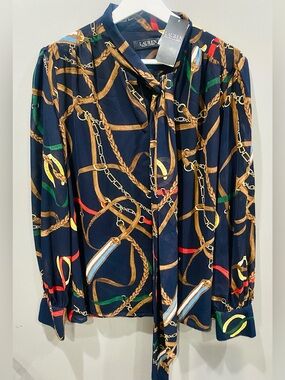 Women’s Lauren Ralph Lauren Equestrian print with matching neck tie Sz L NWT
